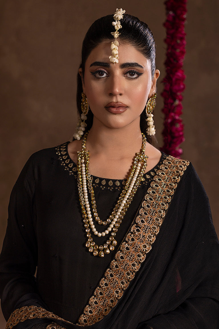 Black & Yellow Pakistani Chiffon Dress