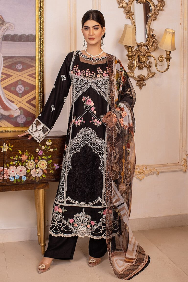  Embroidered Black Linen Suit