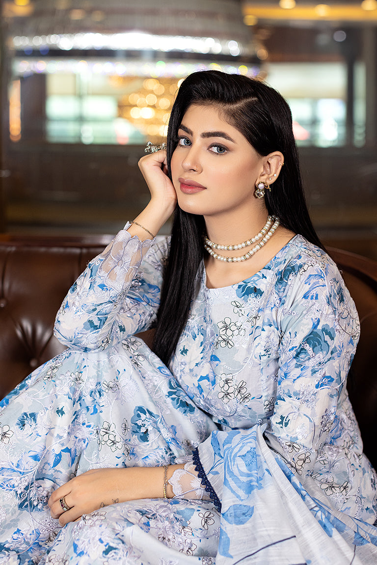  Embroidered Printed Long Dress
