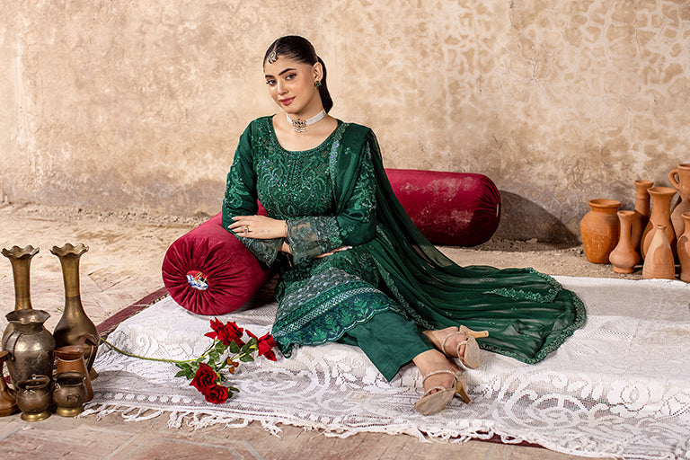 Emerald Green Pakistani Party Wear Dress
