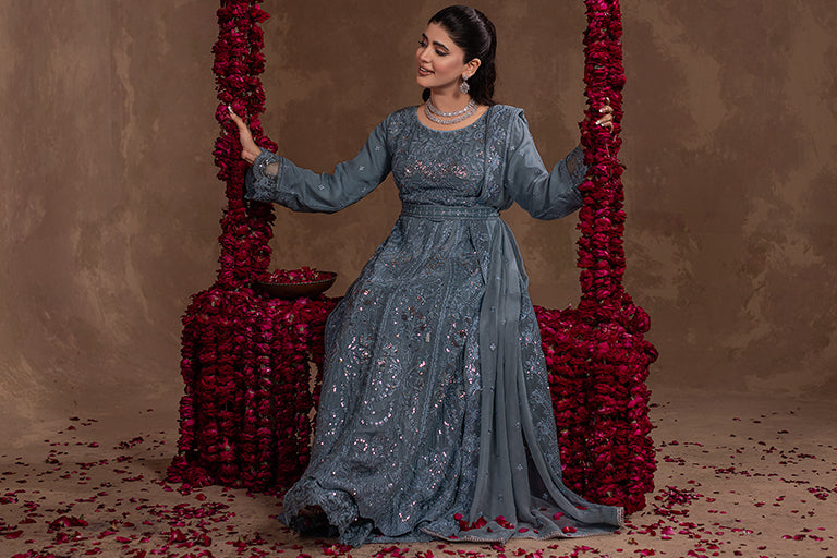 Gray Pakistani Plus Size Dress