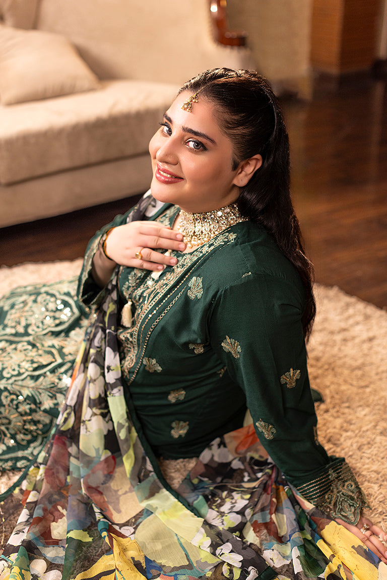 Green & Golden Linen Dress
