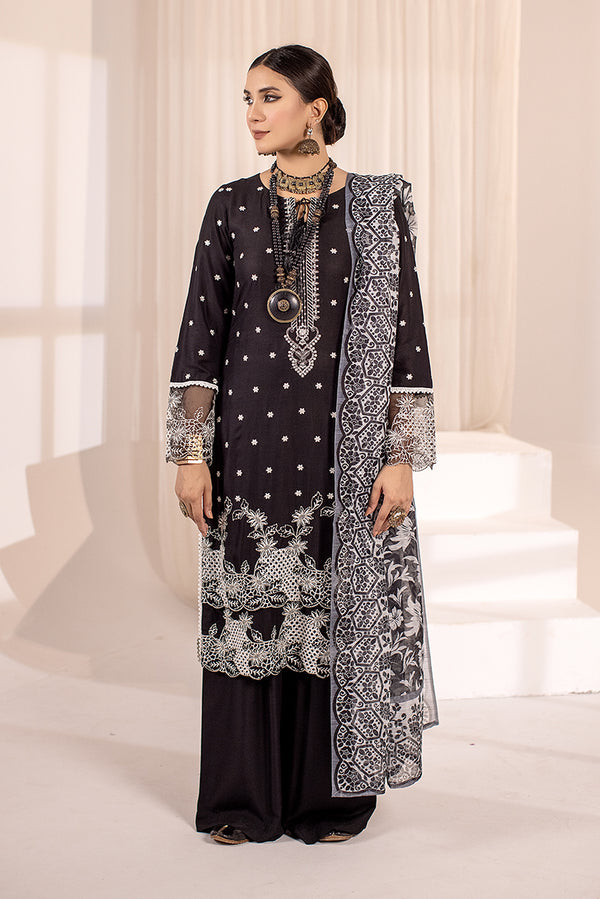 Heavily Black Embroidered Linen Suit