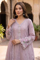 Lilac Embroidered Linen Dress For Women