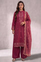 Maroon Embroidered Linen Readymade Suit 