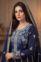 Navy Blue Embroidered Chiffon Dress