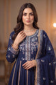Navy Blue Embroidered Pakistani Mehndi Dress