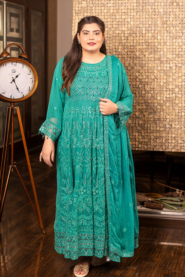 Pakistani Plus Size Dress Sea-green  Color
