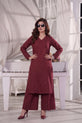 MAHREEN – Deep Berry Self-Stripe Cotton 2-Piece Co-Ord Set-RW53
