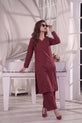 MAHREEN – Deep Berry Self-Stripe Cotton 2-Piece Co-Ord Set-RW53