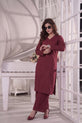 MAHREEN – Deep Berry Self-Stripe Cotton 2-Piece Co-Ord Set-RW53