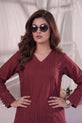 MAHREEN – Deep Berry Self-Stripe Cotton 2-Piece Co-Ord Set-RW53