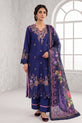 Navy Blue Embroidered Linen Suit with Silk Printed Dupatta-GU771