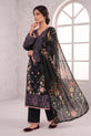 Black Embroidered Linen Straight Suit with Printed Dupatta - GU774