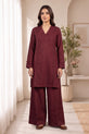 Deep Berry Longline Cotton Co-Ord Set with Crochet Trim - RW53