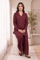 Deep Berry Longline Cotton Co-Ord Set with Crochet Trim - RW53