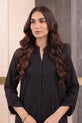 Jet Black Striped Cotton Co-Ord Set with Band Collar - RW54
