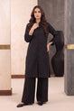 Jet Black Striped Cotton Co-Ord Set with Band Collar - RW54