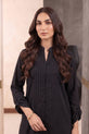 Jet Black Striped Cotton Co-Ord Set with Band Collar - RW54