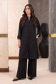 Jet Black Striped Cotton Co-Ord Set with Band Collar - RW54