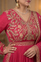 Hot Pink Chiffon Embroidered Anarkali with Gold Embroidered Dupatta - GU737