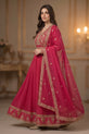 Hot Pink Chiffon Embroidered Anarkali with Gold Embroidered Dupatta - GU737