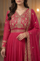 Hot Pink Chiffon Embroidered Anarkali with Gold Embroidered Dupatta - GU737