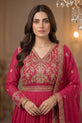Hot Pink Chiffon Embroidered Anarkali with Gold Embroidered Dupatta - GU737
