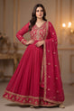 Hot Pink Chiffon Embroidered Anarkali with Gold Embroidered Dupatta - GU737