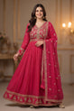 Hot Pink Chiffon Embroidered Anarkali with Gold Embroidered Dupatta - GU737