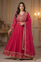 Hot Pink Chiffon Embroidered Anarkali with Gold Embroidered Dupatta - GU737