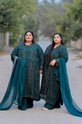 Dark Green Tonal Embroidered Long Shirt Suit with Dupatta - GU768