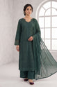 Dark Green Tonal Embroidered Long Shirt Suit with Dupatta - GU768