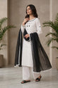 White Black Handworked Georgette Straight Suit with Dupatta - RW57
