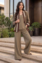 Taupe Imbose Silk Co-ord with Contrast Border Jacket - RW08