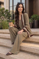 Taupe Imbose Silk Co-ord with Contrast Border Jacket - RW08