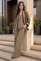 Taupe Imbose Silk Co-ord with Contrast Border Jacket - RW08