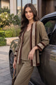 Taupe Imbose Silk Co-ord with Contrast Border Jacket - RW08