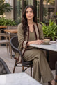 Taupe Imbose Silk Co-ord with Contrast Border Jacket - RW08