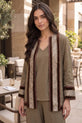 Taupe Imbose Silk Co-ord with Contrast Border Jacket - RW08