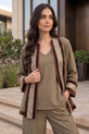 Taupe Imbose Silk Co-ord with Contrast Border Jacket - RW08