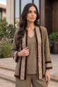 Taupe Imbose Silk Co-ord with Contrast Border Jacket - RW08