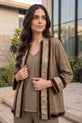 Taupe Imbose Silk Co-ord with Contrast Border Jacket - RW08