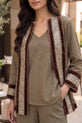 Taupe Imbose Silk Co-ord with Contrast Border Jacket - RW08
