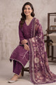 Purple Embroidered Cotton Straight Suit with Silk Dupatta-GU775