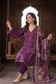 Purple Embroidered Cotton Straight Suit with Silk Dupatta-GU775