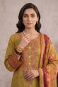 Olive Green Embroidered 3 Piece Suit with Floral Dupatta-GU746