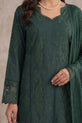 Dark Green Embroidered Long Shirt Suit With Silk Dupatta-GU768