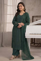 Dark Green Embroidered Long Shirt Suit With Silk Dupatta-GU768