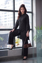 RAYNA – Jet Black Self-Stripe Cotton 2-Piece Co-Ord Set-RW54